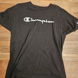 Champion Black T-Shirt with White Script Logo Teens Size L